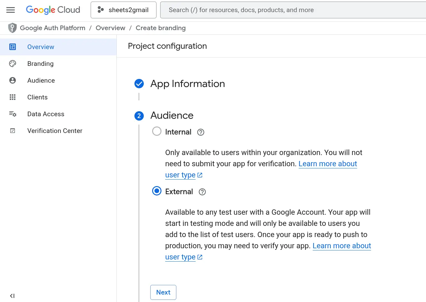 Setting up authentication for AI automation project sheets2gmail on Google Cloud